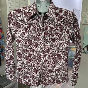 Stylish Kids Floral Button Down Shirt in Burgundy and White